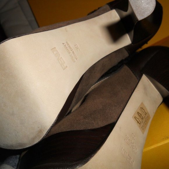 FENDI Fendista Shearling Fur Brown Suede Buckle Platform Ankle Boots - Picture 12 of 12